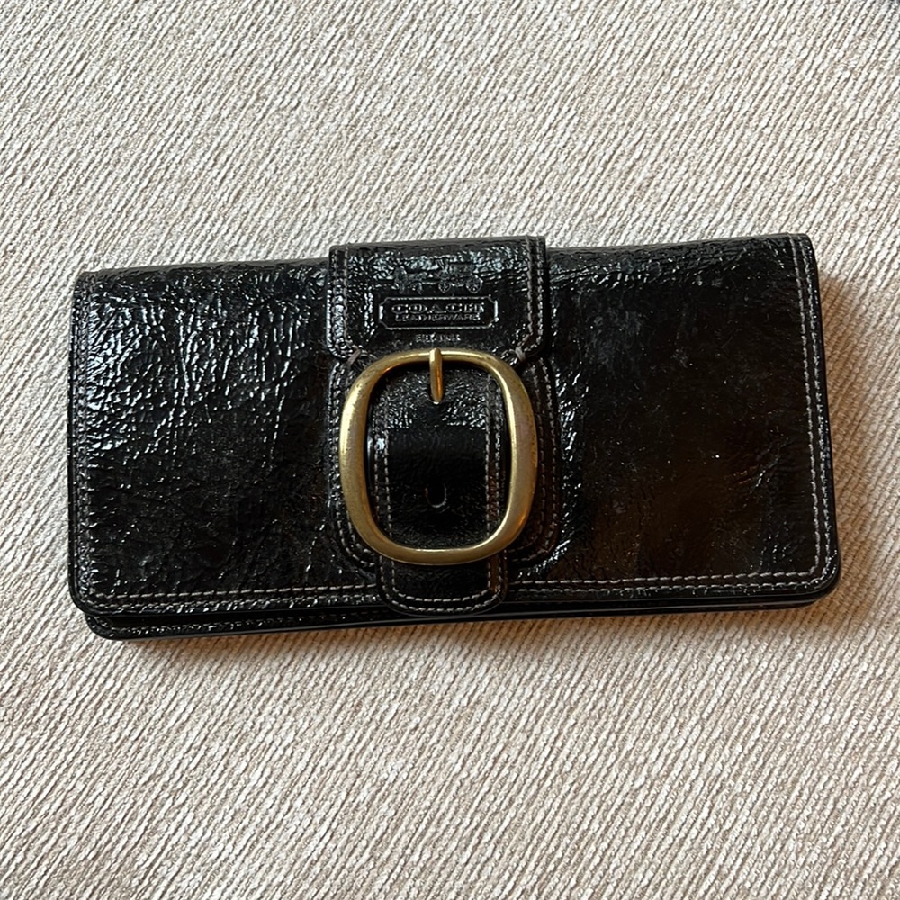 Black leatherware coach wristlet wallet, used once